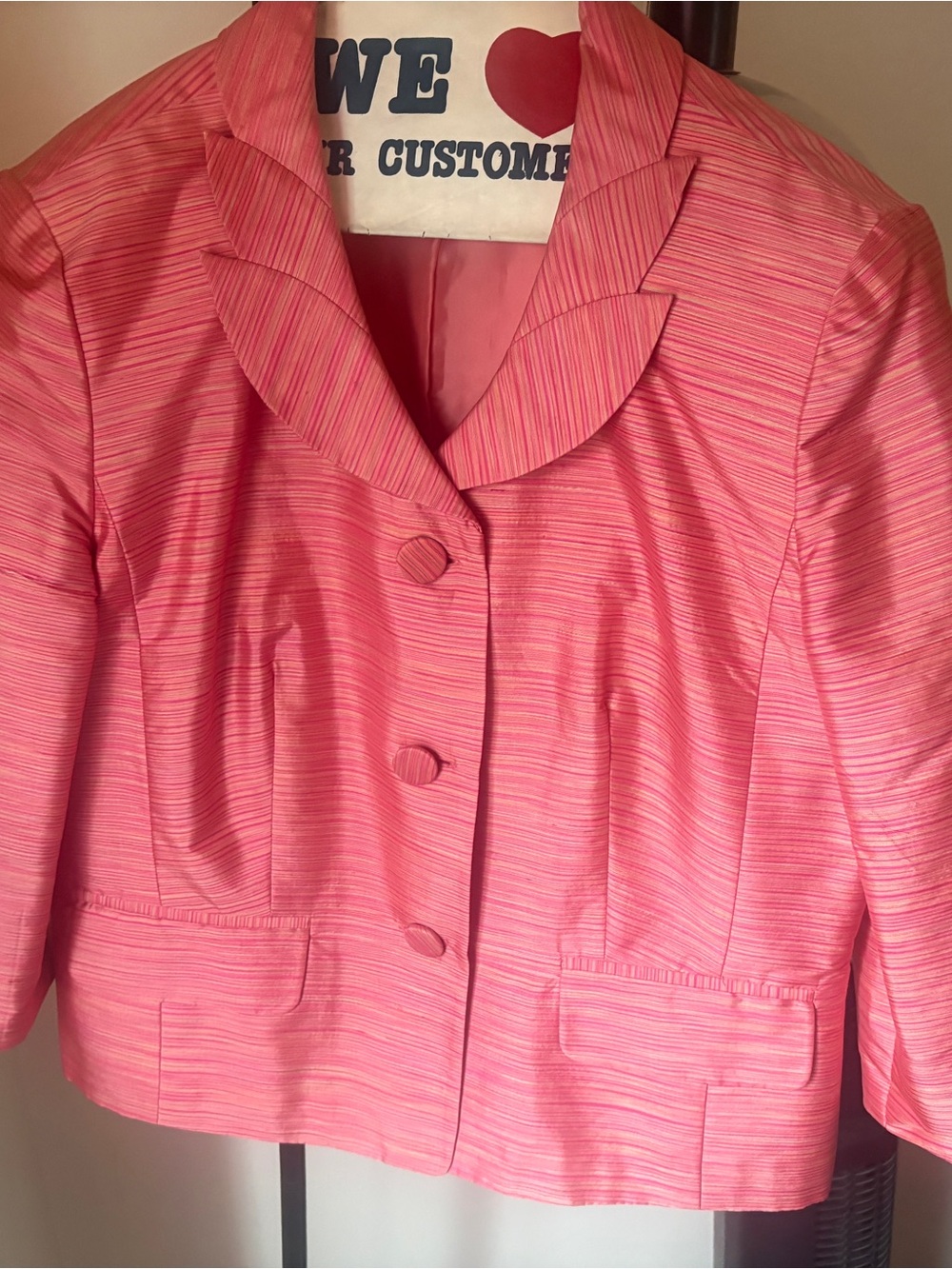 Women's Pink Striped Notched Collar Blazer